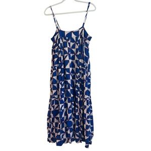 Abel the Label Anthropologie Blue White & Red Smock Dress Size Medium